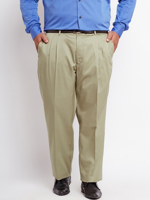 

ColorPlus Men Khaki Custom Fit Solid Formal Trousers