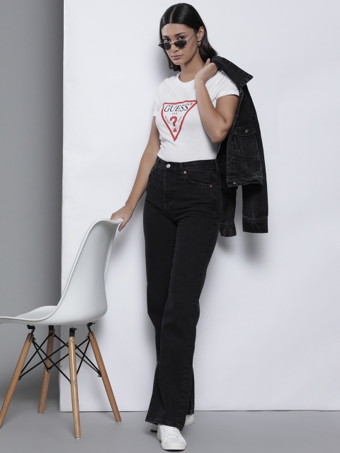

GUESS Women White & Red Pure Cotton Brand Logo Printed T-shirt