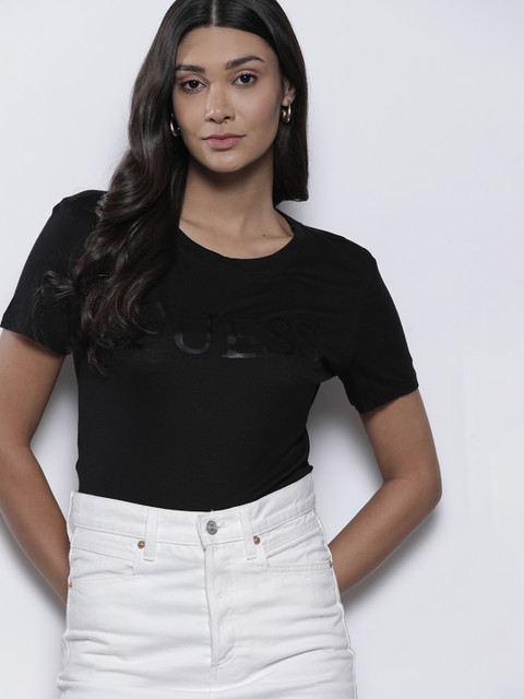

GUESS Women Black Solid T-shirt
