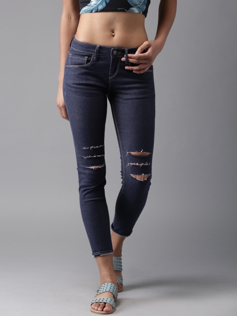 

Moda Rapido Women Cropped Skinny Fit Blue Knee Slit Stretchable Jeans