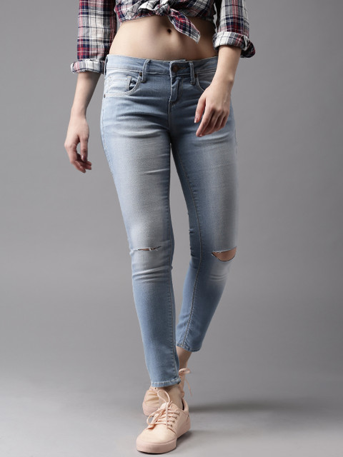 

Moda Rapido Women Ankle Length Skinny Fit Blue Knee Slit Stretchable Jeans