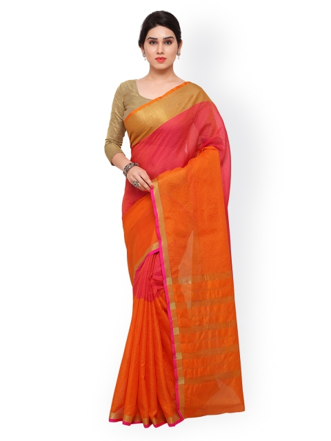 

Saree mall Orange & Pink Colourblocked Bhagalpuri Art Silk Traditional Saree