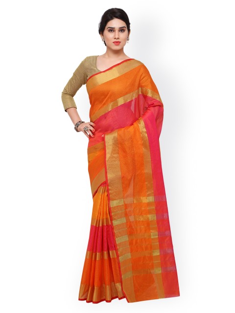 

Saree mall Orange & Pink Colourblocked Bhagalpuri Art Silk Traditional Saree