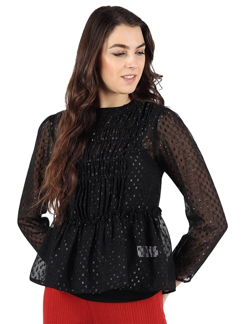 

Athah Black Ruffles Cinched Waist Top