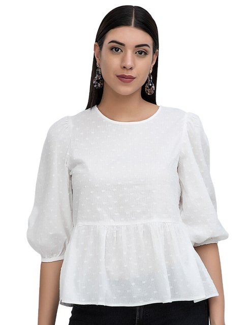 

Athah Women White Peplum Cotton Top