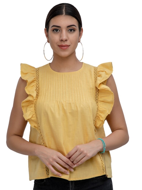 

Athah Yellow Slub Top With Ruffle