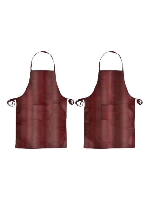 

Kuber Industries Pack Of 2 Black & Maroon Striped Pure Cotton Aprons
