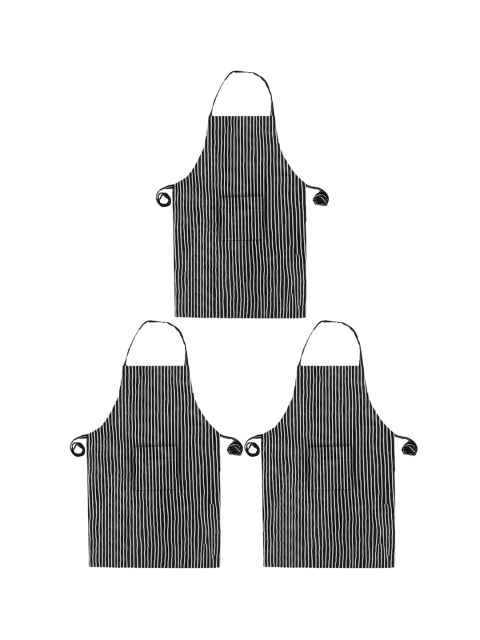 

Kuber Industries Pack Of 3 Black & White Striped Cotton Aprons With Pocket