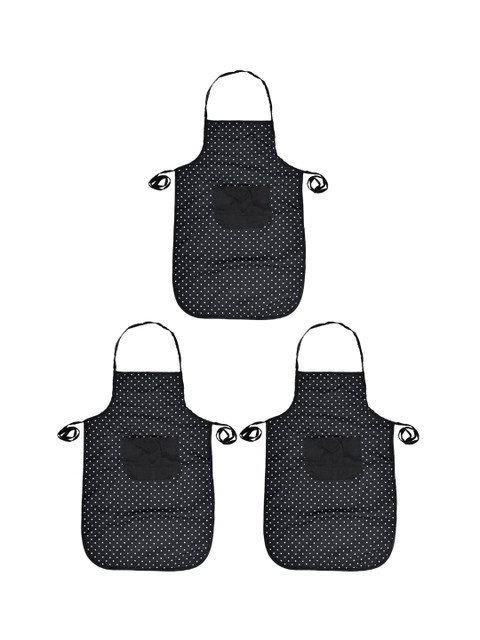 

Kuber Industries Set Of 3 Black Printed Waterproof Kitchen Aprons