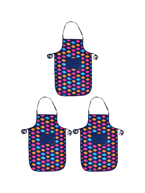 

Kuber Industries Set Of 3 Blue Printed Cotton Aprons