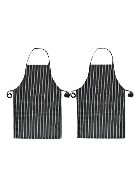 

Kuber Industries Set Of 2 Striped Printed Cotton Aprons, Black