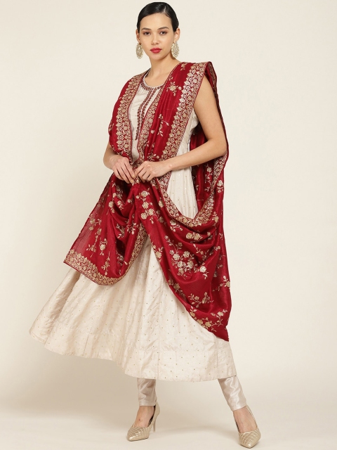 

Soch Women Beige Floral Thread Work Kurti with Churidar & With Dupatta