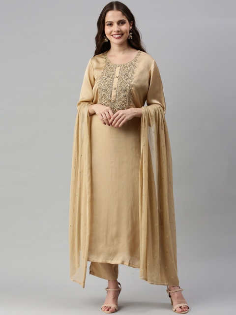 

Soch Women Beige Zardozi Kurta with Trousers & With Dupatta