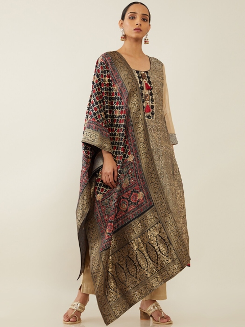 

Soch Women Beige Ethnic Motifs Embroidered Kurta with Trousers & With Dupatta