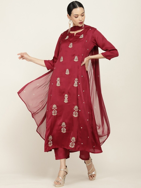 

Soch Women Maroon Floral Motifs Printed Kurta with Trousers