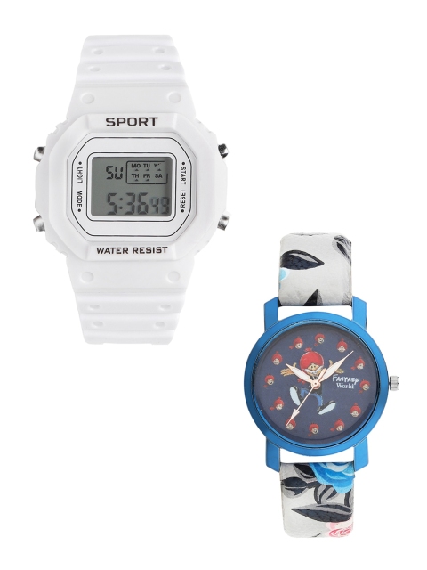 

Fantasy World Kids Set Of 2 White & Blue Watch Gift Set FWGiftSet-198A-WH-013-CH-BL4