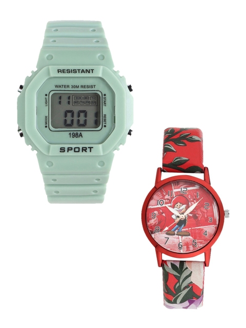 

Fantasy World Kids Set Of 2 Watch Gift Set- FWGiftSet-198A-GR-012-CH-RD3, Green
