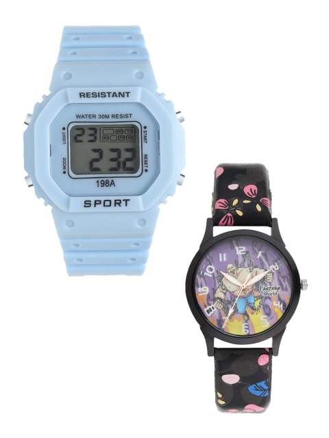 

Fantasy World Kids Set Of 2 Blue & Black Watch Gift Set FWGiftSet-198A-BL-014-CH-BK1