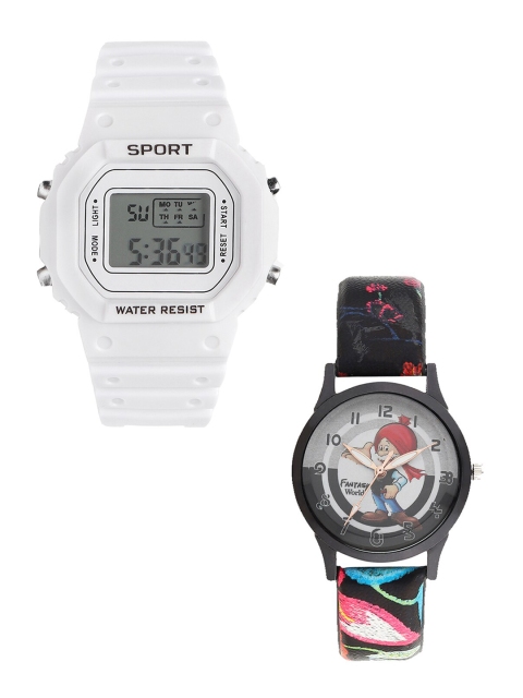 

Fantasy World Kids Black & White Watch Gift Set FWGiftSet-198A-WH-014-CH-BK4