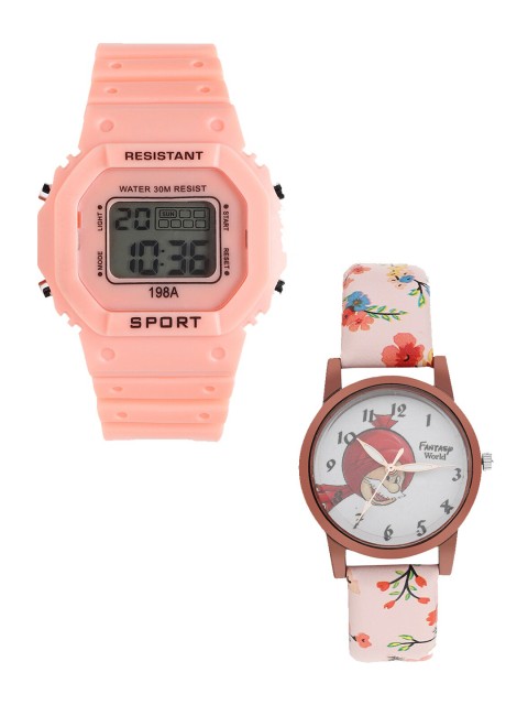 

Fantasy World Kids Set Of 2 White & Orange Watch Gift Set-FWGiftSet-198A-OR-018-CH-CP1