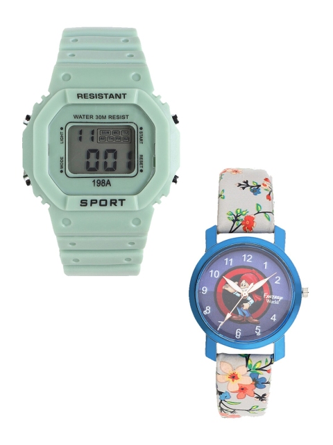 

Fantasy World Kids Set Of 2 Green & Blue Watch Gift Set-FWGiftSet-198A-GR-013-CH-BL1-Green