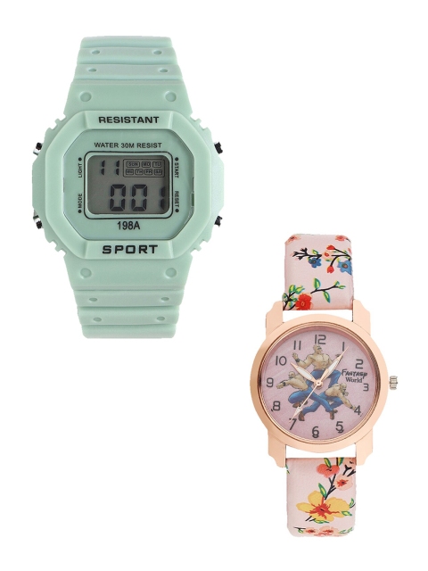 

Fantasy World Kids Set Of 2 Watch Gift Set FWGiftSet-198A-GR-016-CH-RG3-Green