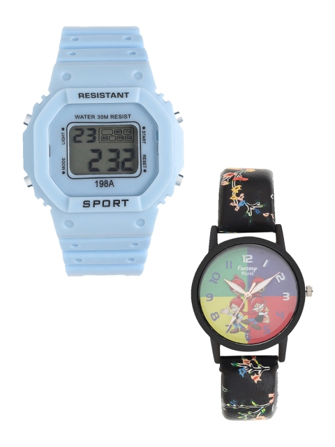 

Fantasy World Kids Set of 2 Blue & Black Watch Gift Set FWGiftSet-198A-BL-014-CH-BK3