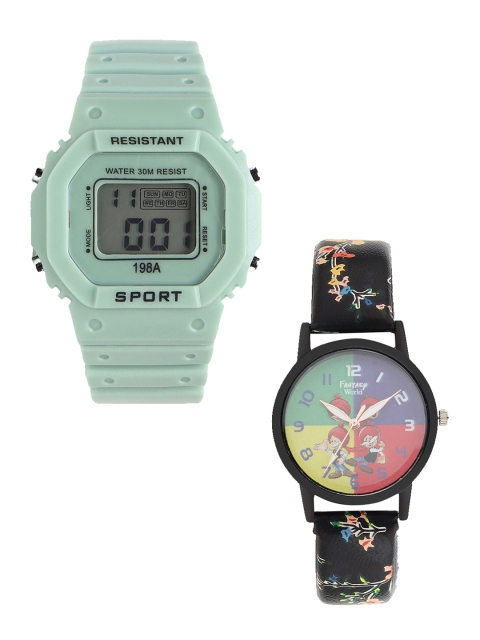 

Fantasy World Kids Set of 2 Green & Black Watch Gift Set FWGiftSet-198A-GR-014-CH-BK3