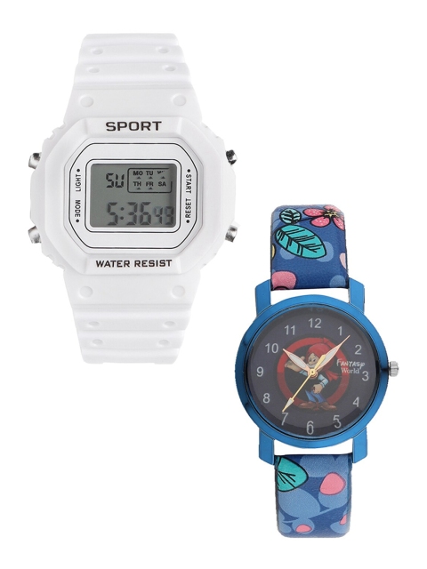 

Fantasy World Kids Set of 2 White & Blue Watch Gift Set FWGiftSet-198A-WH-013-CH-BL2