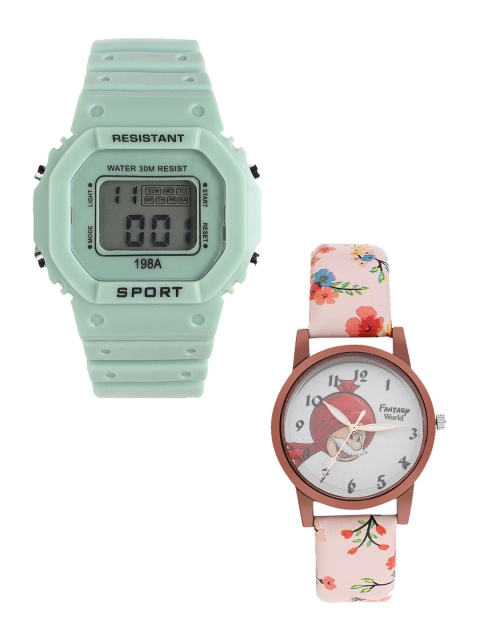 

Fantasy World Kids Set Of 2 Green & Pink Watch Gift Set