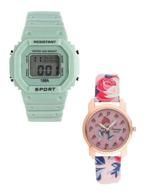 

Fantasy World Kids Set Of 2 Pink & Green Watch Gift Set