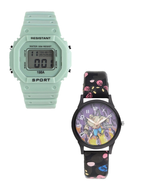 

Fantasy World Kids Black & Green Watch Gift Set FWGiftSet-198A-GR-014-CH-BK1