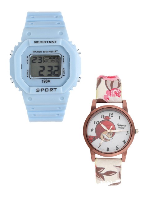 

Fantasy World Pack Of 2 Kids Blue & Pink Watches Gift Set