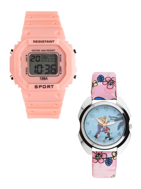 

Fantasy World Kids Pack Of 2 Watch Gift Set For Boys & Girls FWGiftSet-198A-OR-017-CH-SL1, Orange