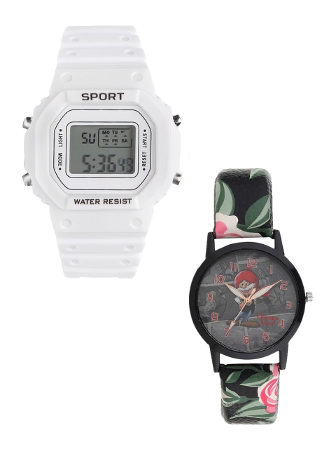 

Fantasy World Kids Set Of 2 Watch Gift Set- FWGiftSet-198A-WH-014-CH-BK2, White