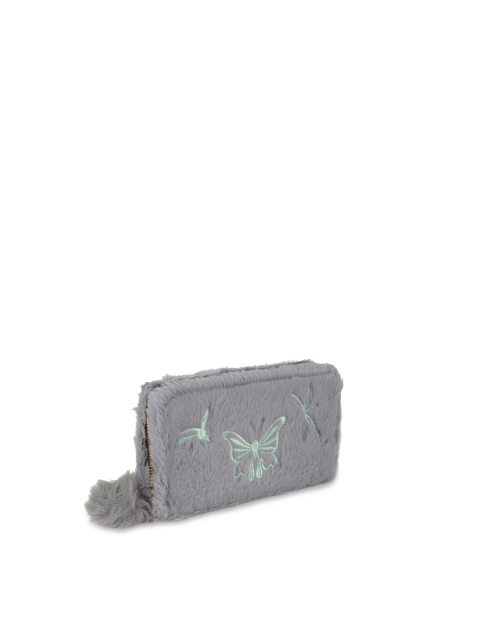 

Kanvas Katha Women Grey & Blue Animal Embroidered Two Fold Wallet