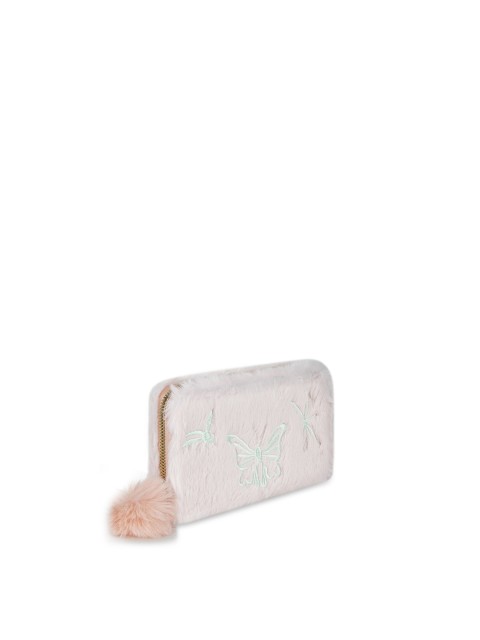 

Kanvas Katha Women Peach-Coloured & Green Textured Embroidered Zip Around Wallet