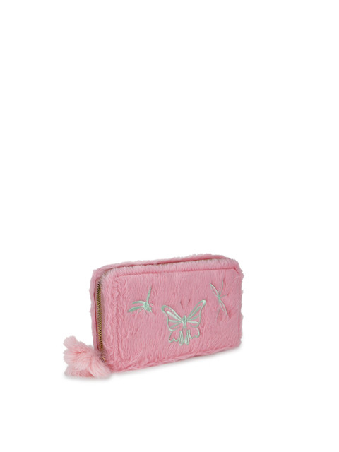

Kanvas Katha Women Pink & Green Animal Textured Embroidered Two Fold Wallet