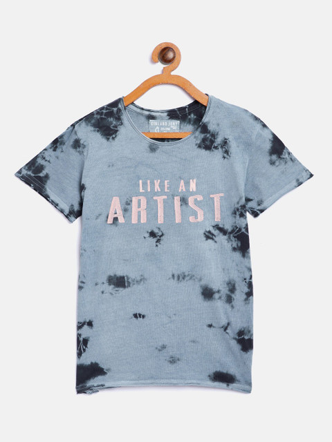 

Gini and Jony Boys Grey & dark sapphire Printed Applique T-shirt