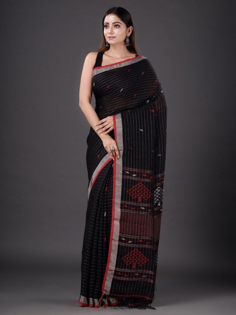 

Mitera Black & Red Ethnic Motifs Pure Linen Jamdani Saree