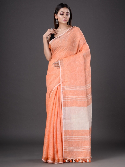

Mitera Orange & Off White Floral Pure Linen Saree