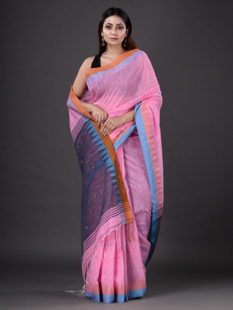 

Mitera Pink & Grey Woven Design Silk Cotton Saree