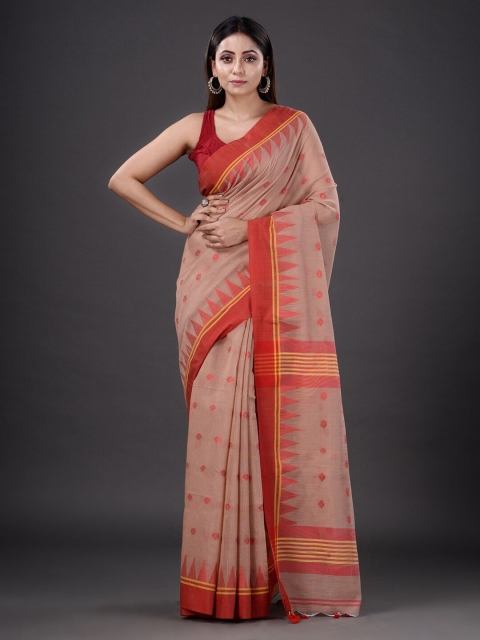 

Mitera Red & Beige Floral Silk Cotton Saree