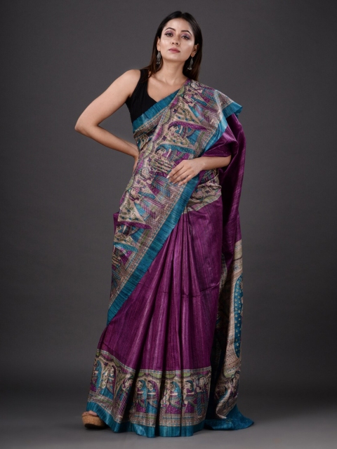 

Mitera Purple & Blue Ethnic Motifs Silk Blend Saree