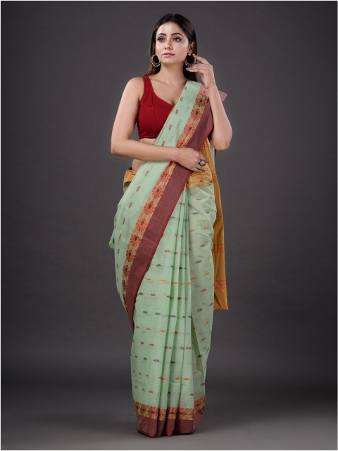 

Mitera women Green & Brown Floral Pure Cotton Heavy Work Saree