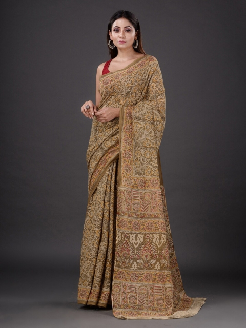 

Mitera Brown & Green Floral Pure Cotton Saree