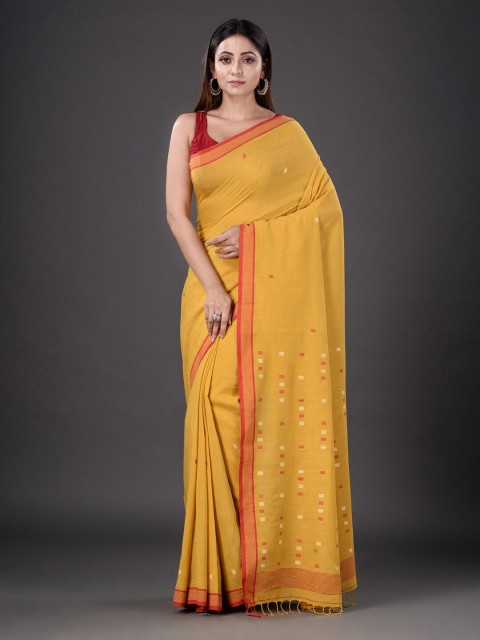 

Mitera Mustard & Red Floral Pure Cotton Saree