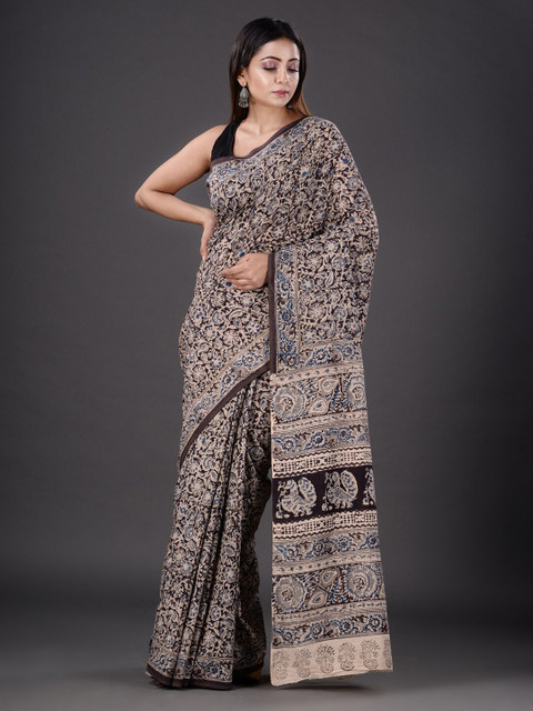 

Mitera Brown & Cream-Coloured Kalamkari Pure Cotton Saree