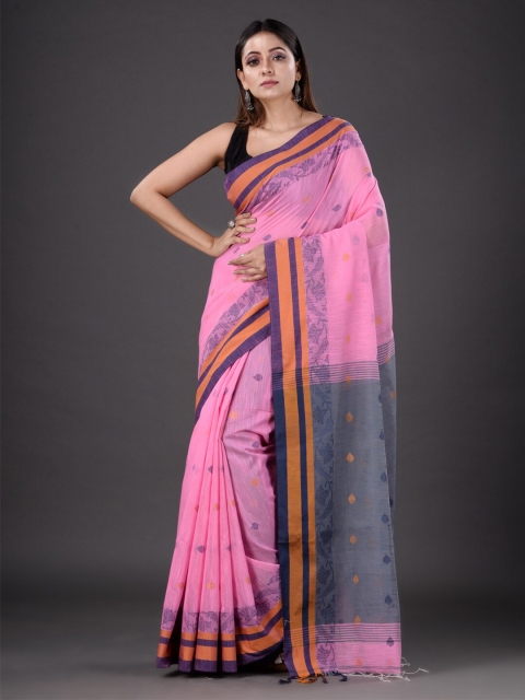 

Mitera Pink & Blue Woven Design Silk Cotton Heavy Work Saree