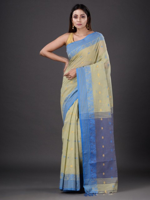

Mitera Lime Green & Blue Floral Silk Cotton Saree